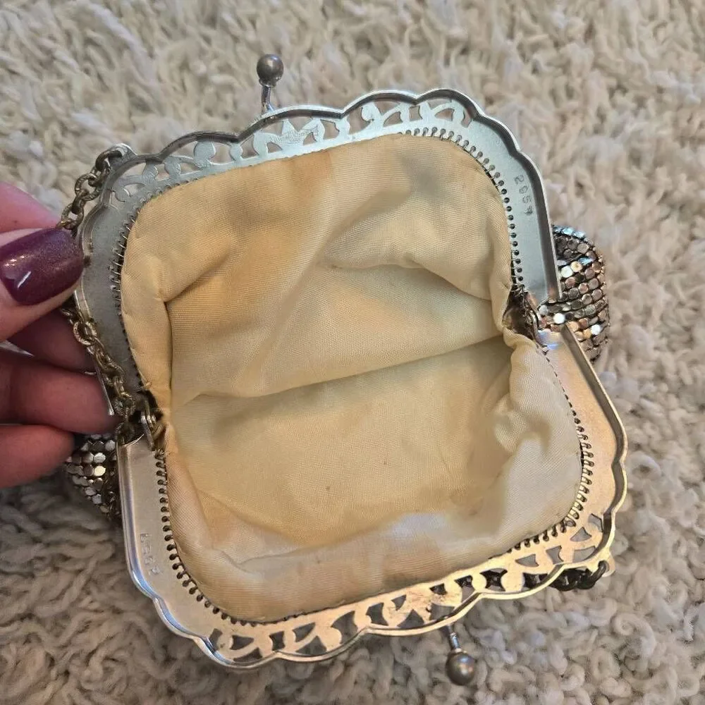 Whiting & Davis Silver Metal Mesh Bag #2957 Lined Vintage 1940s-1950s